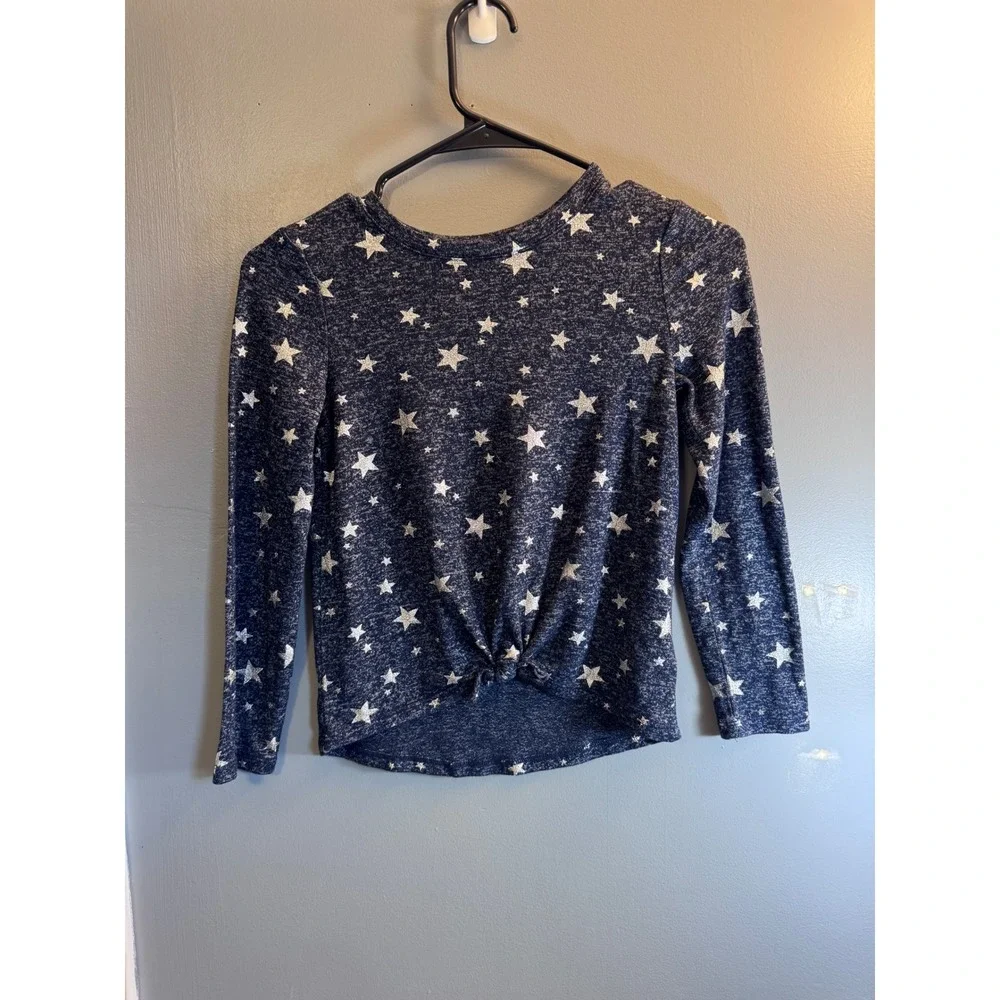 Gap Kids Girls Navy Blue Silver Star Tie Front Long Sleeve Top Size M 8